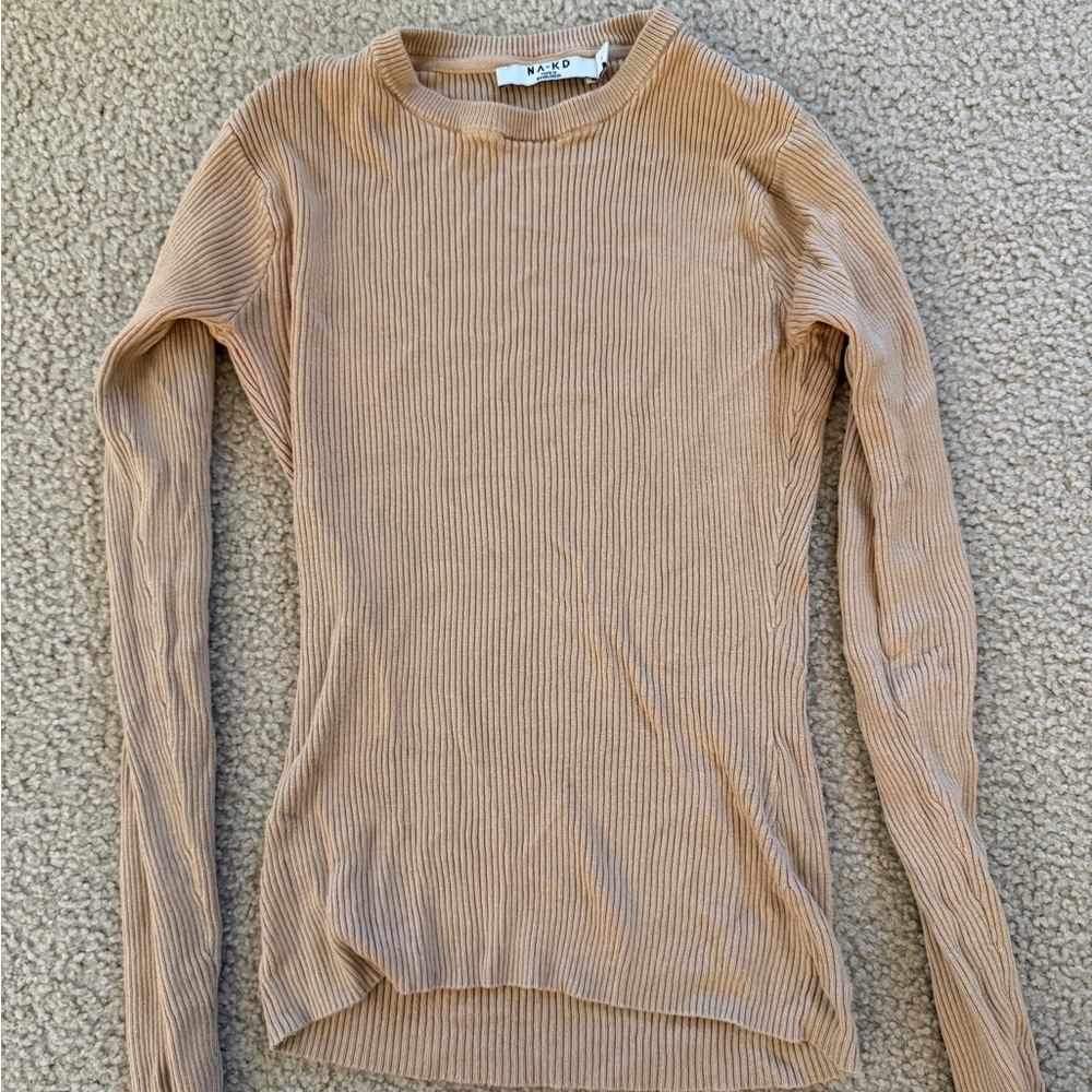Tan Long Sleeve Ribbed Top